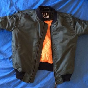 army green/orange bomber jacket